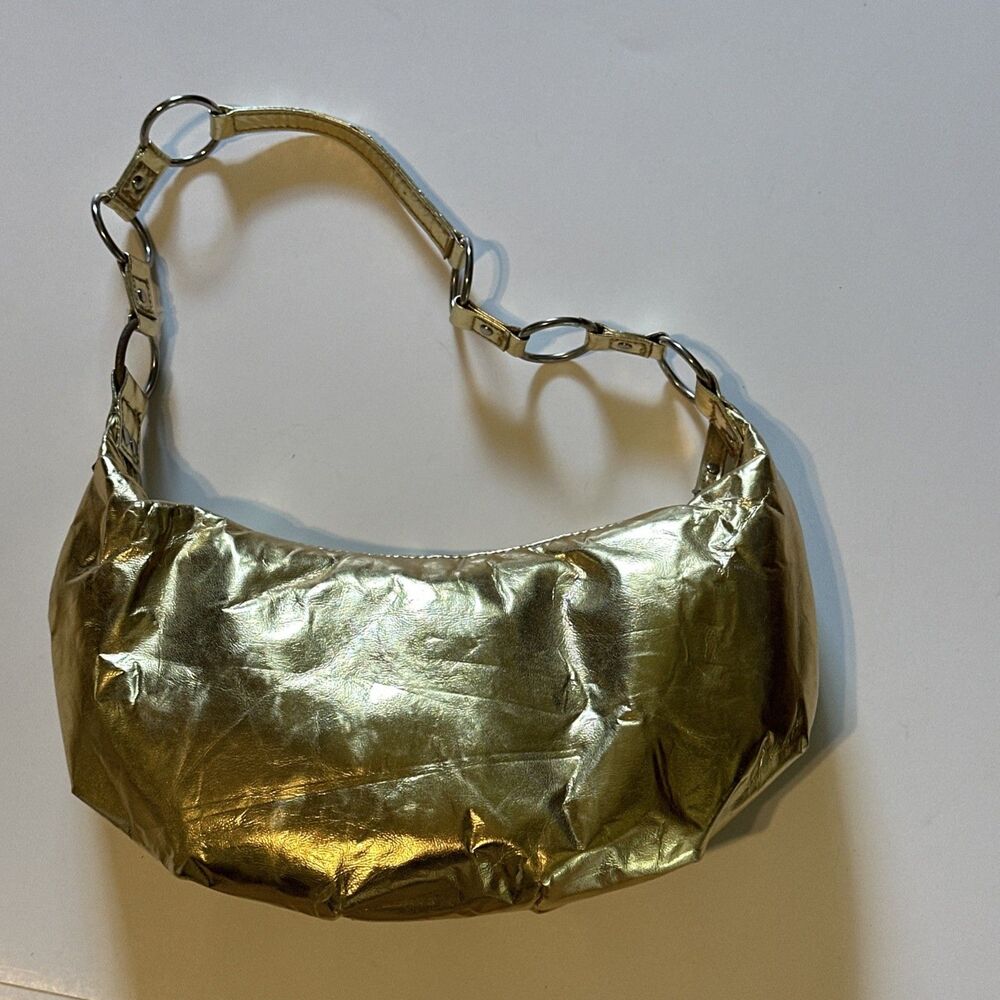 Metallic Gold Crescent Shaped Hobo Style Shoulder Bag
